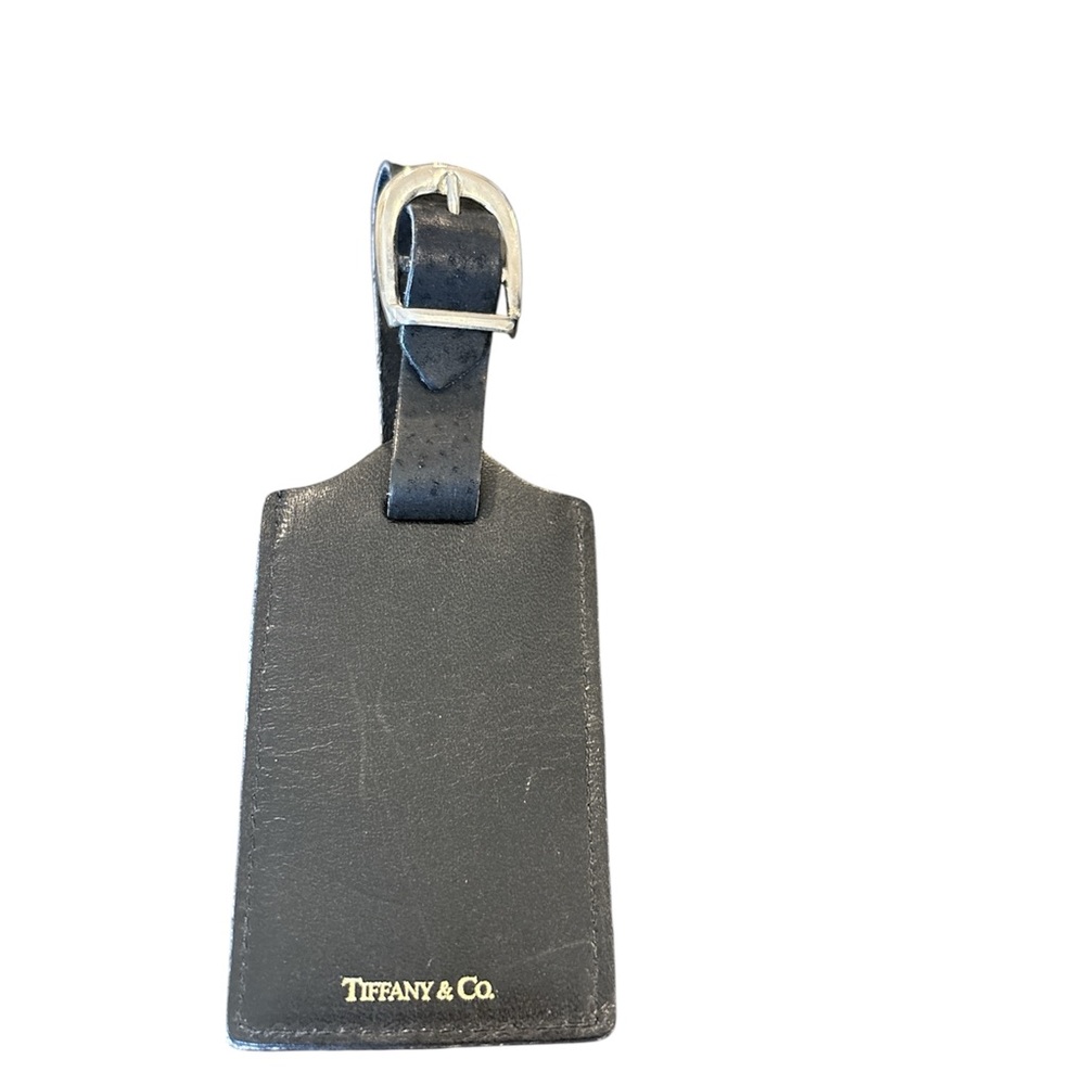 Tiffany & Co. Black Leather Luggage Tag – Silver Tone Buckle